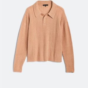Tan V-Neck Sweater with Textured Knit
